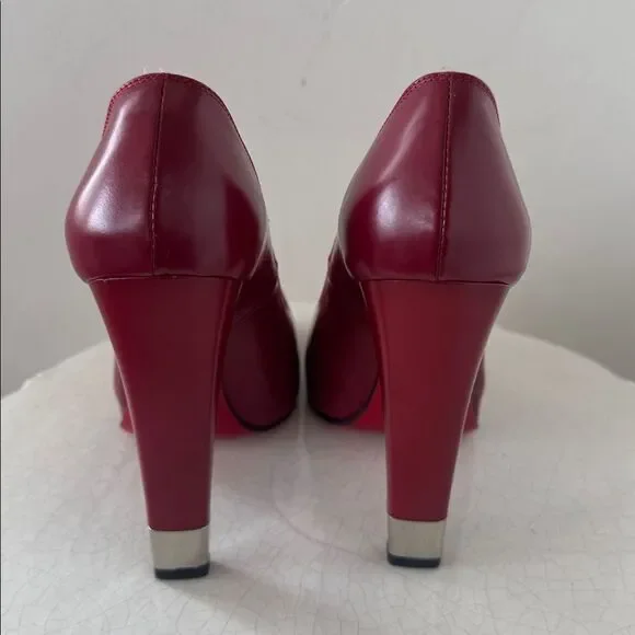 Gianmarco Lorenzi Bold Leather Red Heels Platform Square Toe Red Outsole Size 36 - Picture 3 of 14